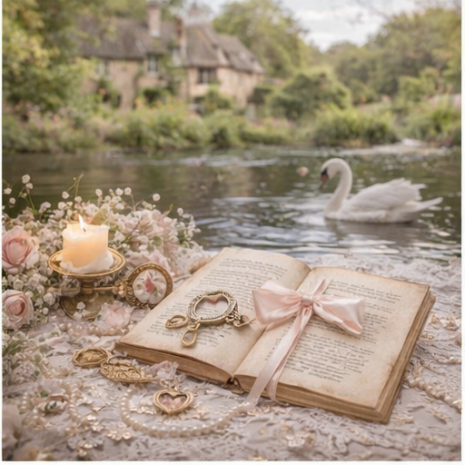 Vintage book by the river with swans